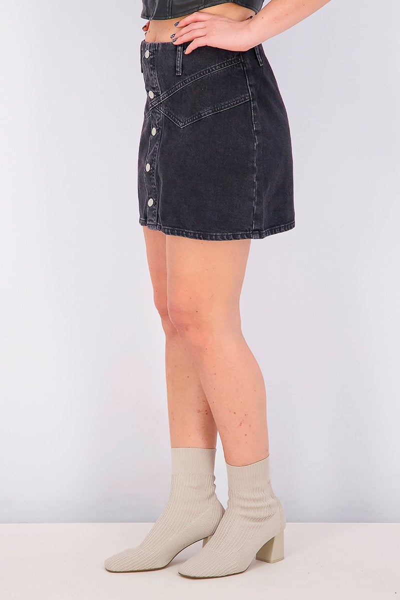 TOPSHOP Women Regular Fit Denim Skirt, Washed Black - Image 4